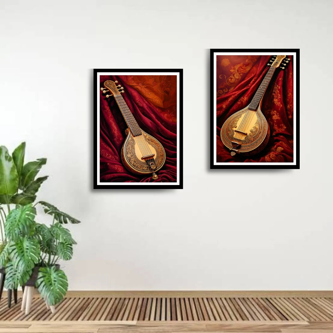 Sitar music wall art set for modern home interior