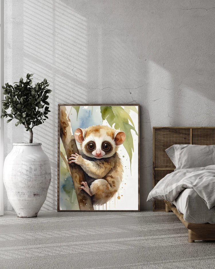 Slow loris canvas painting animal wall decor for bedroom and kids room
