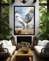 Soaring eagle canvas wall art displayed in a modern living room with elegant natural décor.