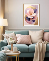 abstract pastel flower painting displayed in stylish home interior