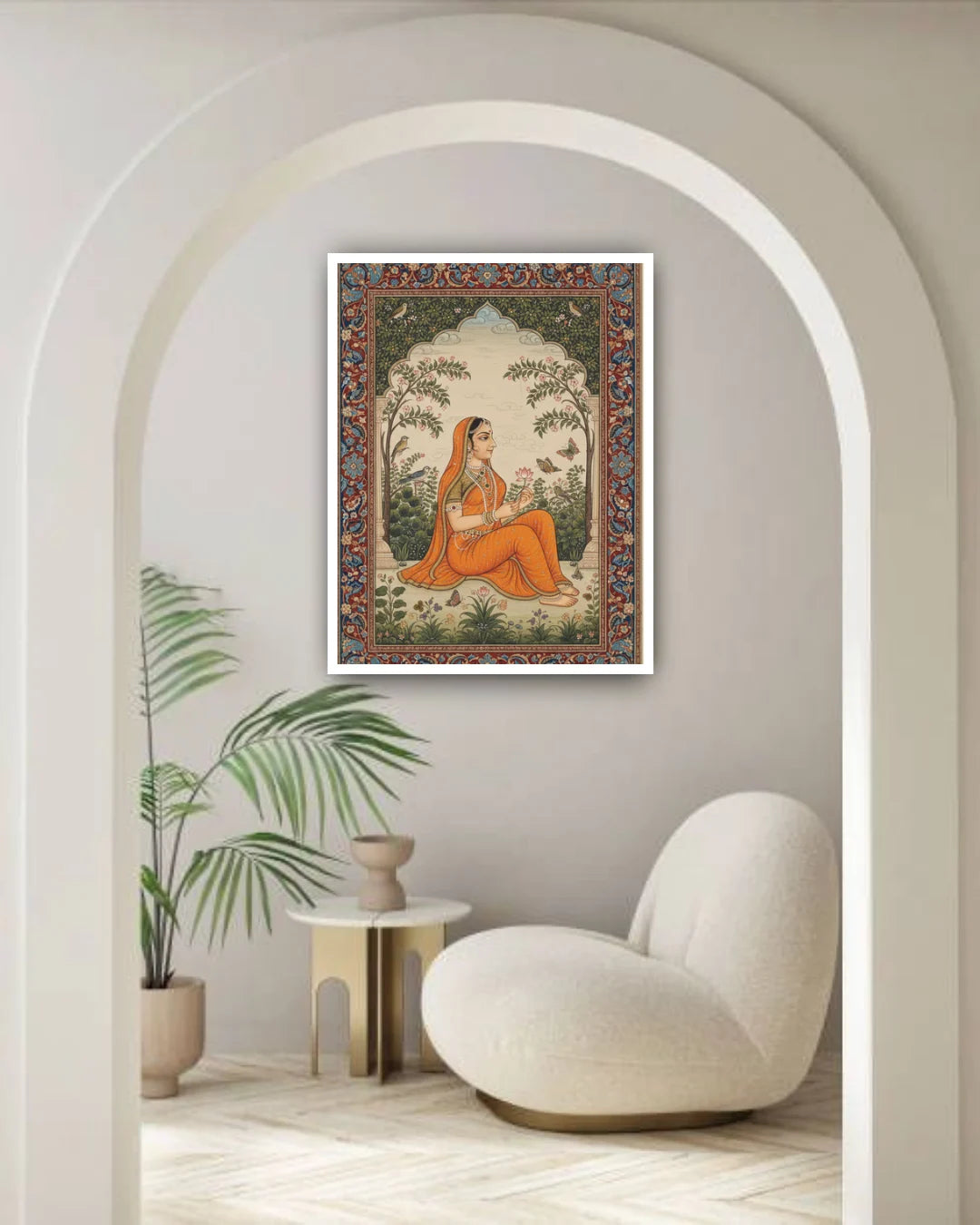 Spiritual monk canvas painting displayed in peaceful home interior