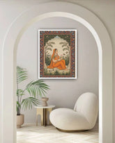 Spiritual monk canvas painting displayed in peaceful home interior