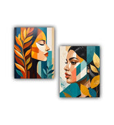 Stylish face art canvas wall set with bold abstract illustration