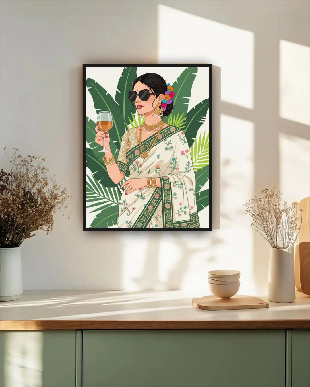 Stylish woman wall art canvas painting with modern fashion illustration