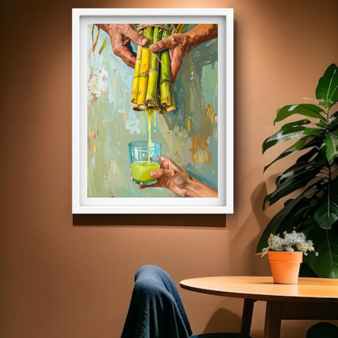 Sugarcane juice wall decor canvas painting for restaurant and dining area