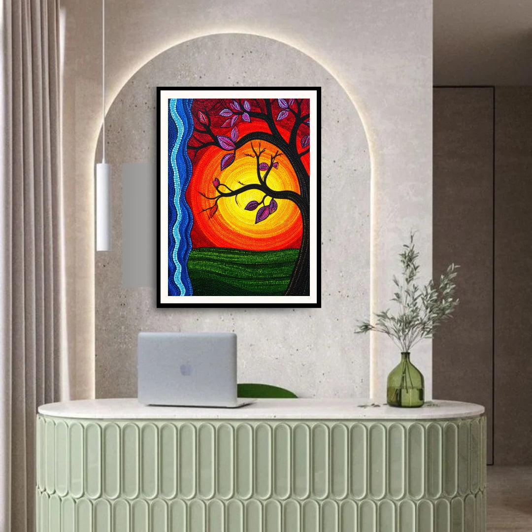 Sun tree meditation wall art for spiritual and peaceful home decor
