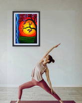 Sun tree meditation wall art with yoga lifestyle setting
