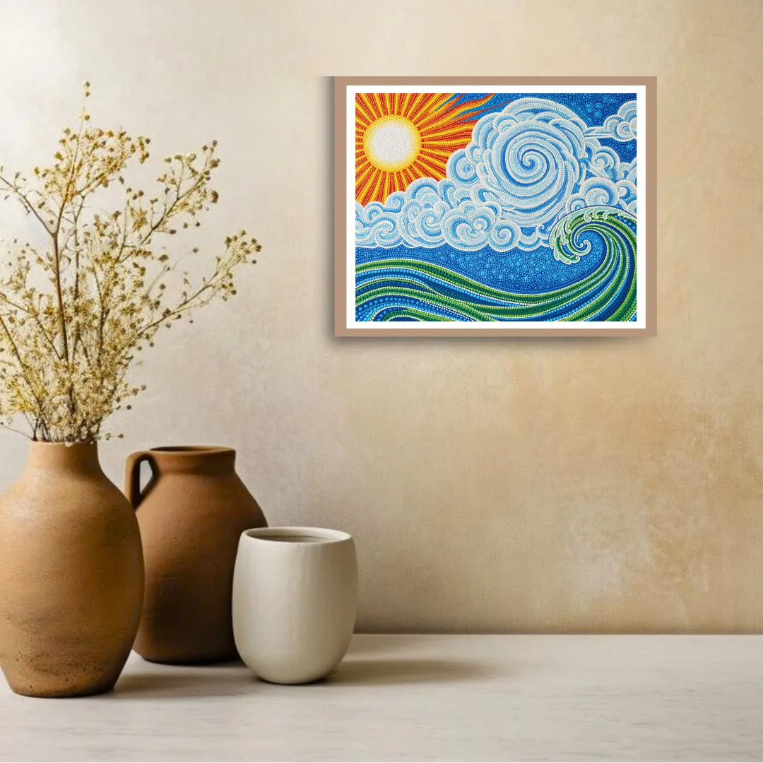 Sun and wave spiritual wall art for modern home decor


