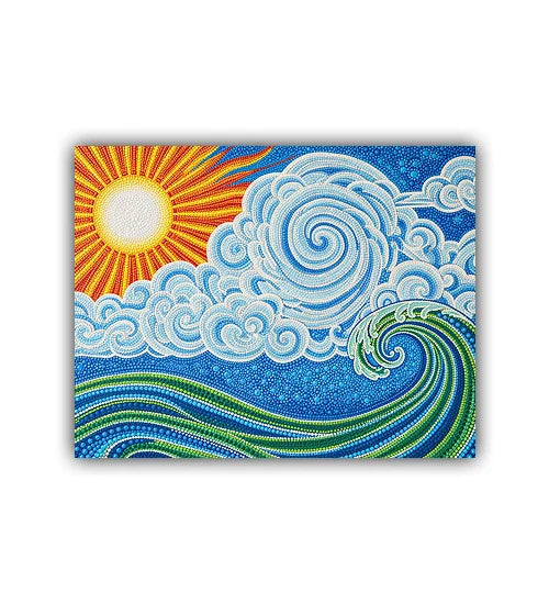 Abstract sun and waves wall art spiritual painting
