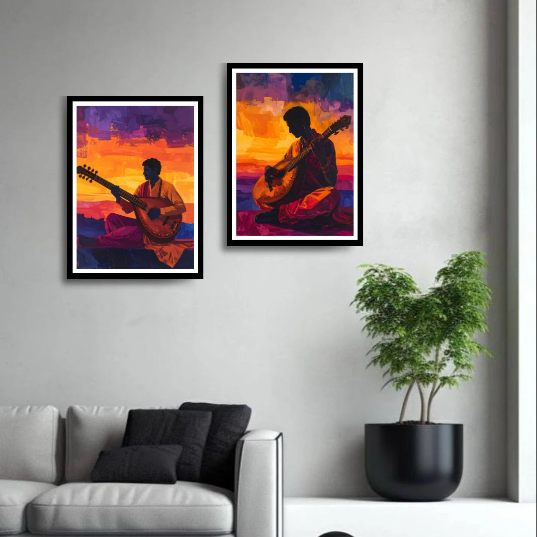 Sunset guitar player canvas wall art for modern living room