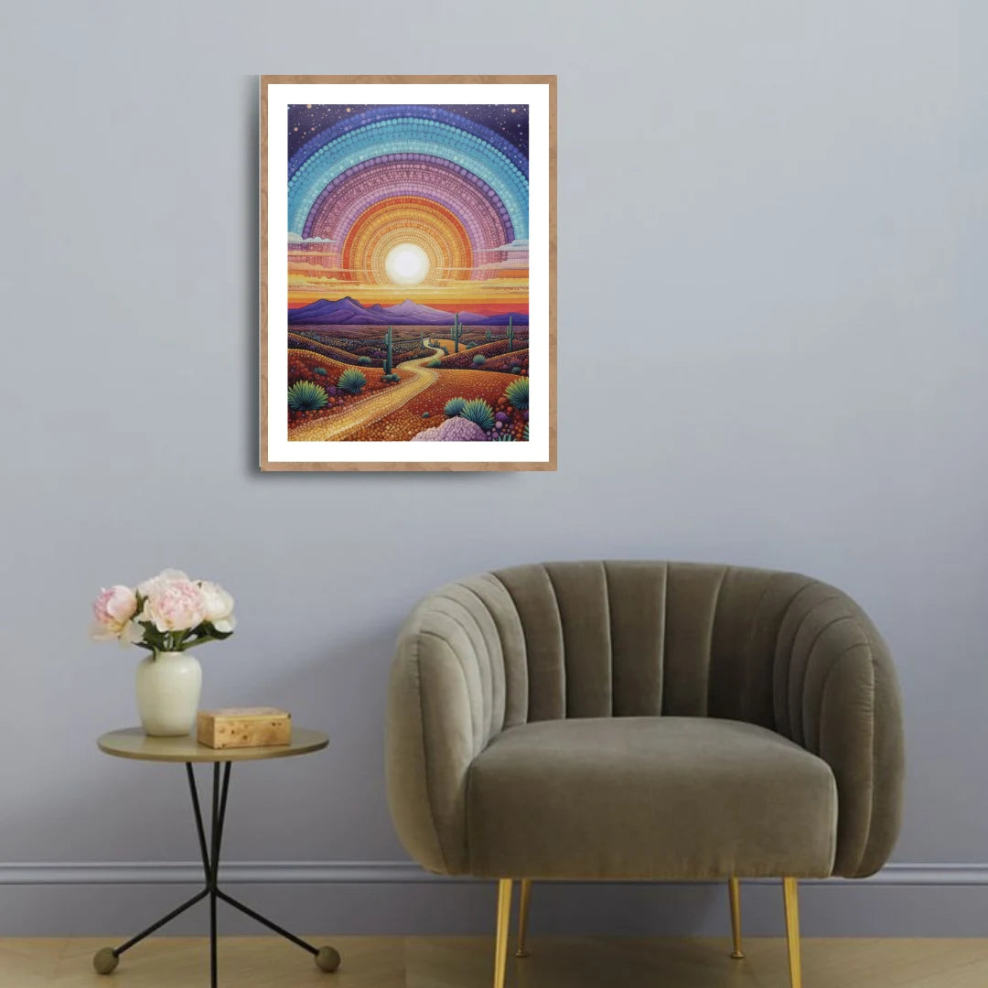 Sunset mandala canvas painting for modern home wall decor
