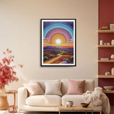 Colorful sunset rainbow mandala canvas wall art for modern living room decor
