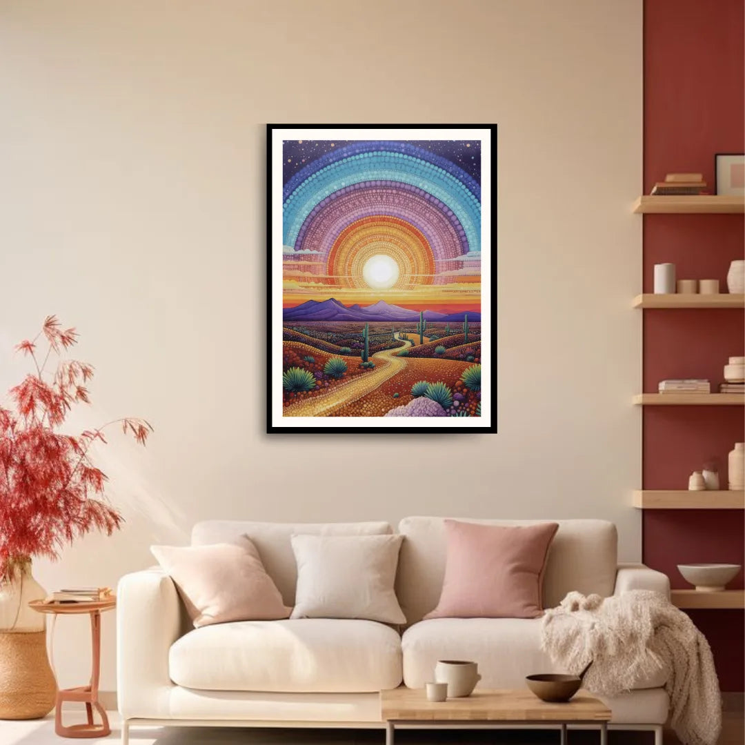 Colorful sunset rainbow mandala canvas wall art for modern living room decor
