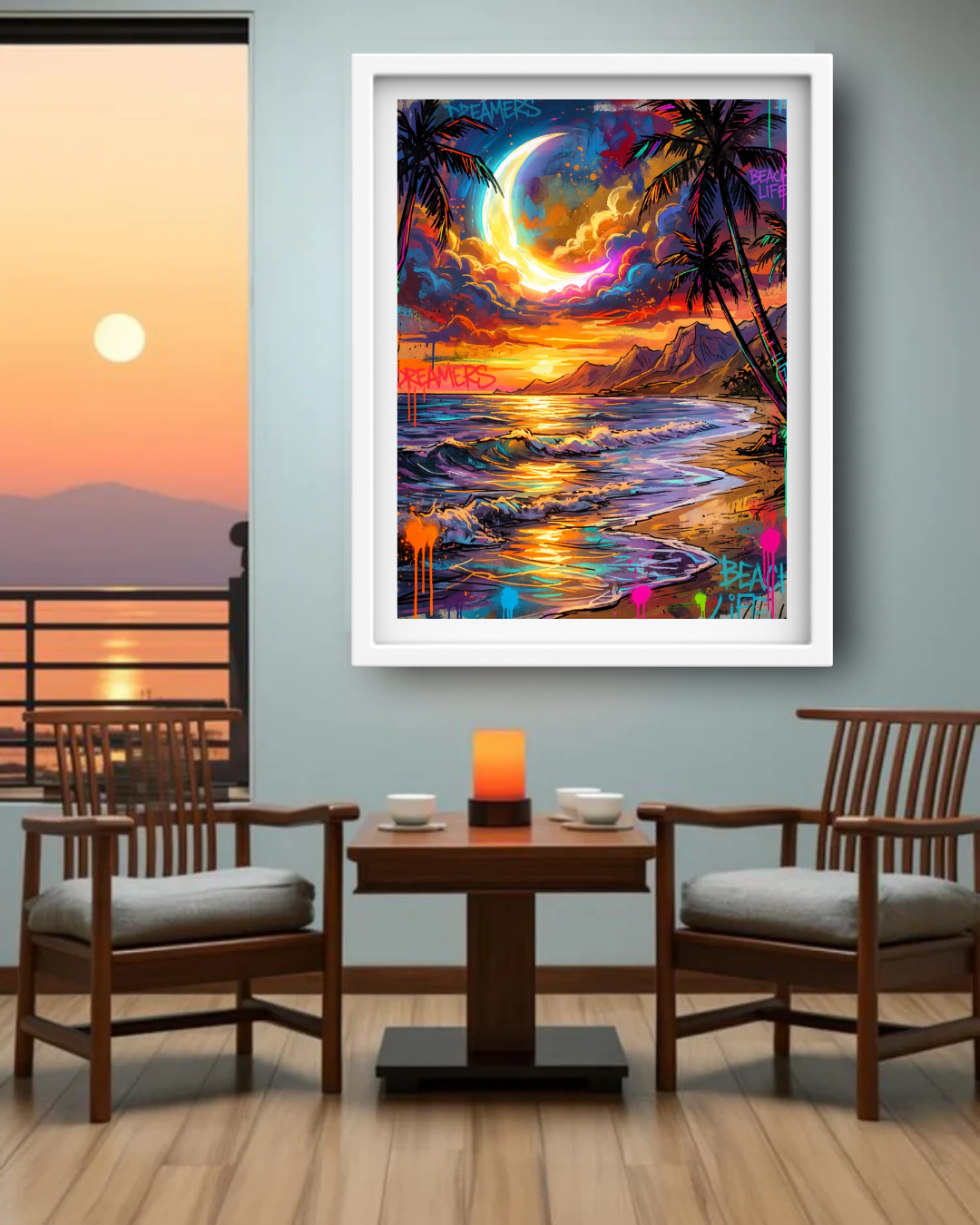 Vibrant Sunset Beach Seascape - Wall Art Canvas