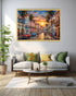 sunset city wall art canvas in modern living room decor