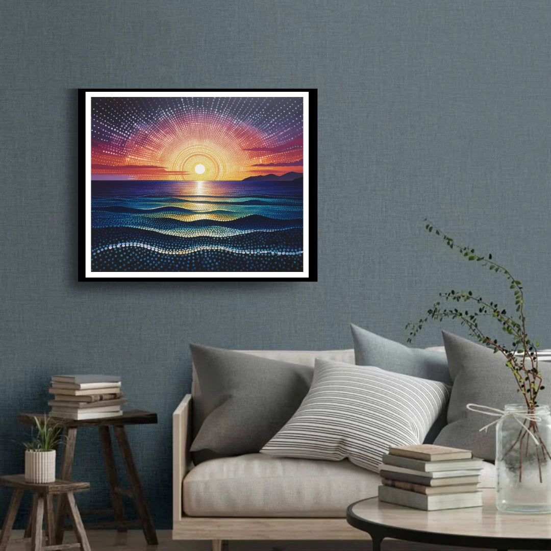 Sunset ocean wall art painting for modern living room decor

