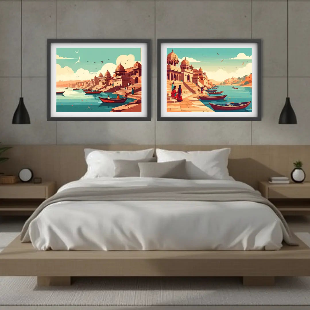 Indian heritage ghat canvas painting artwork
