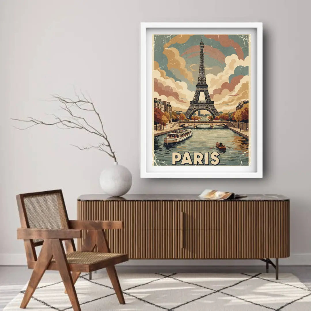 Retro Paris travel poster canvas wall art
