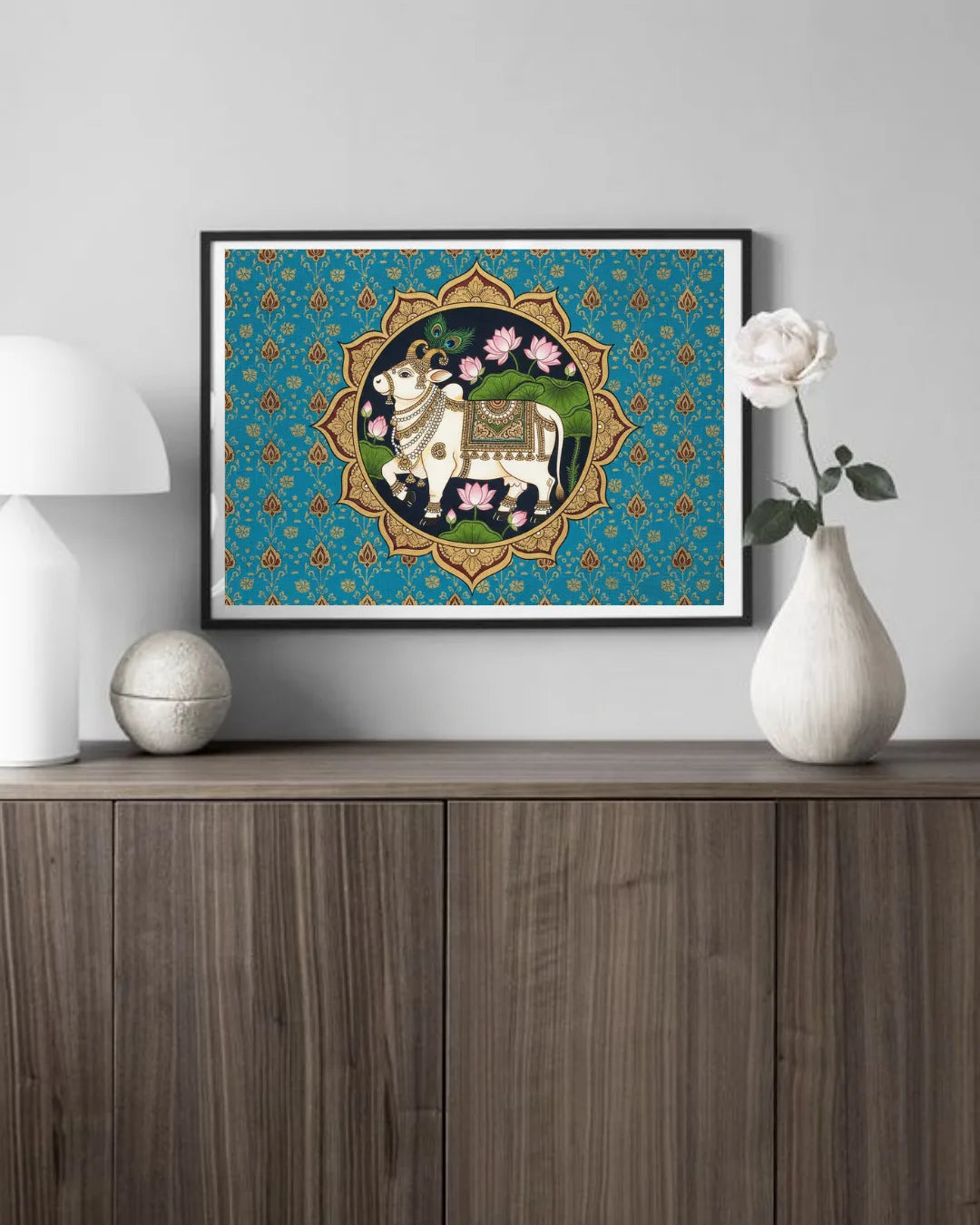 Traditional Indian cow canvas painting for wall decor, ethnic wall art