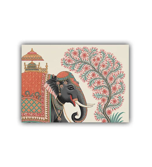 Traditional Indian elephant wall art canvas painting with folk design
