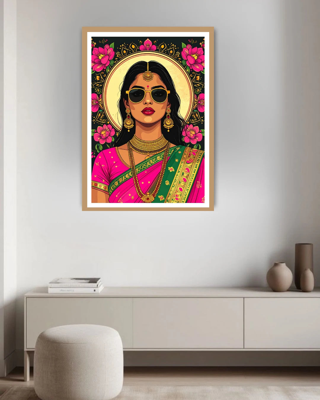 traditional indian portrait wall art canvas in modern interior