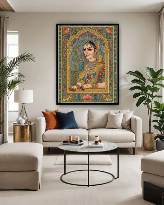 Jeweled Serenity: A Rajasthani Miniature - Wall Art Canvas