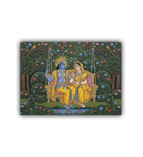 Traditional Radha Krishna canvas painting with Indian art design