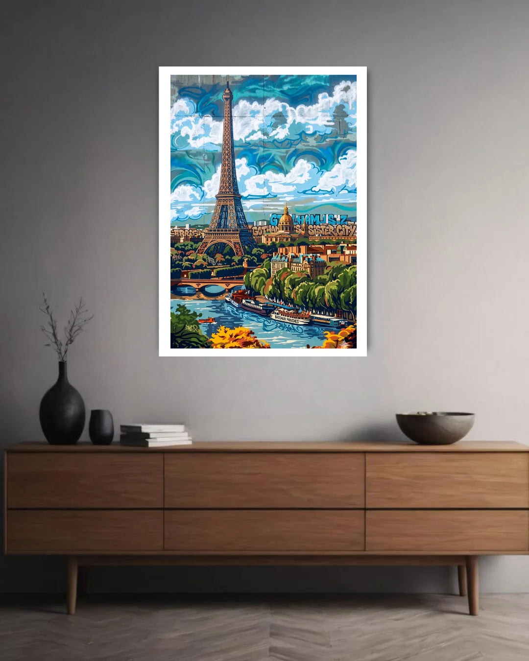 Eiffel Tower wall art canvas in modern home decor setup