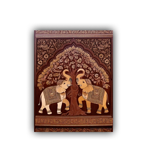 Close-up view of tree of life elephant wall art canvas painting
