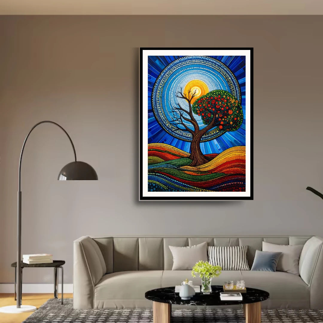 Tree of life mandala canvas wall art for peaceful living room decor
