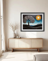 Spiritual tree wall art with moon for elegant home decor
