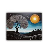 Tree and moon wall art painting symbolizing peace and balance
