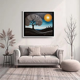 Spiritual tree and moon wall art painting for modern living room decor
