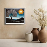 Tree and moon spiritual wall art painting for calm home interiors
