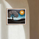 Modern tree and moon wall art painting with peaceful night theme
