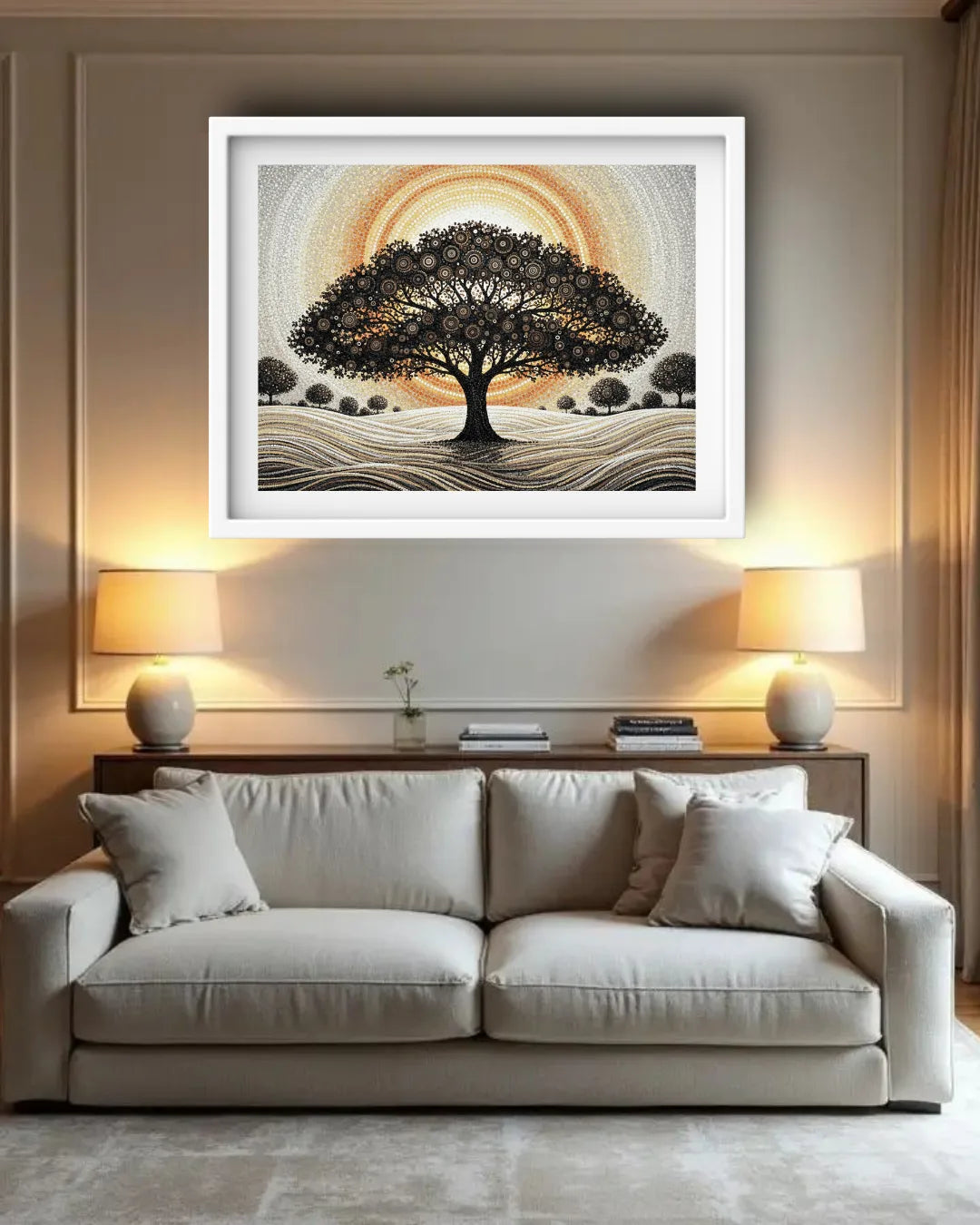 Tree of life meditation wall art for peaceful living room decor
