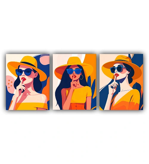 Trendy illustration canvas wall art set with bold color palette