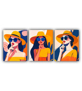 Trendy illustration canvas wall art set with bold color palette