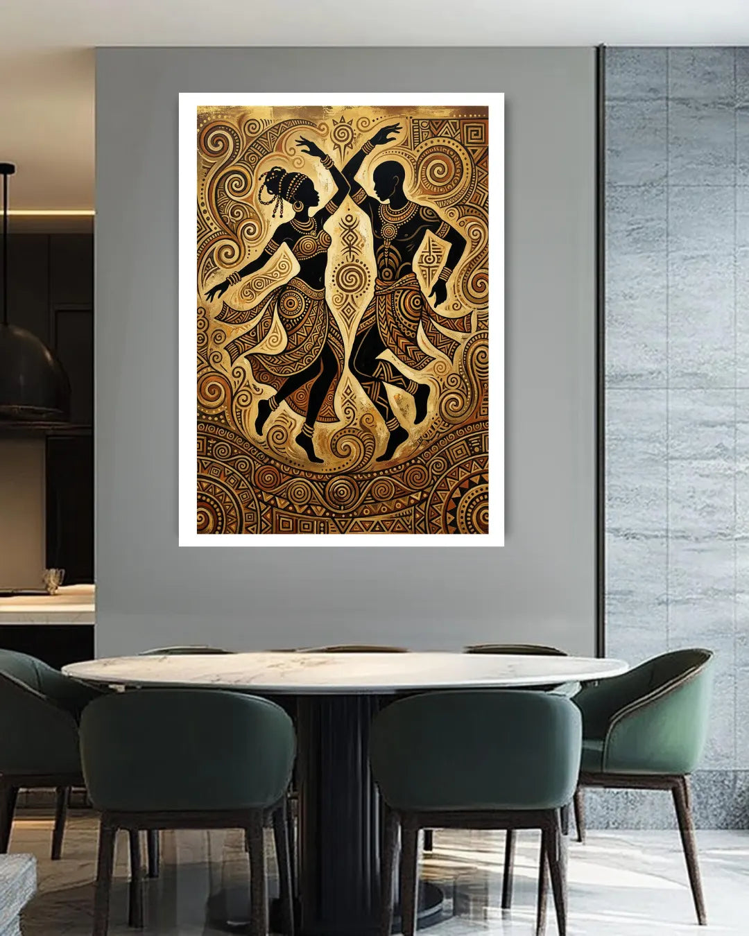 tribal dance wall art canvas in modern living room decor