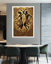 tribal dance wall art canvas in modern living room decor