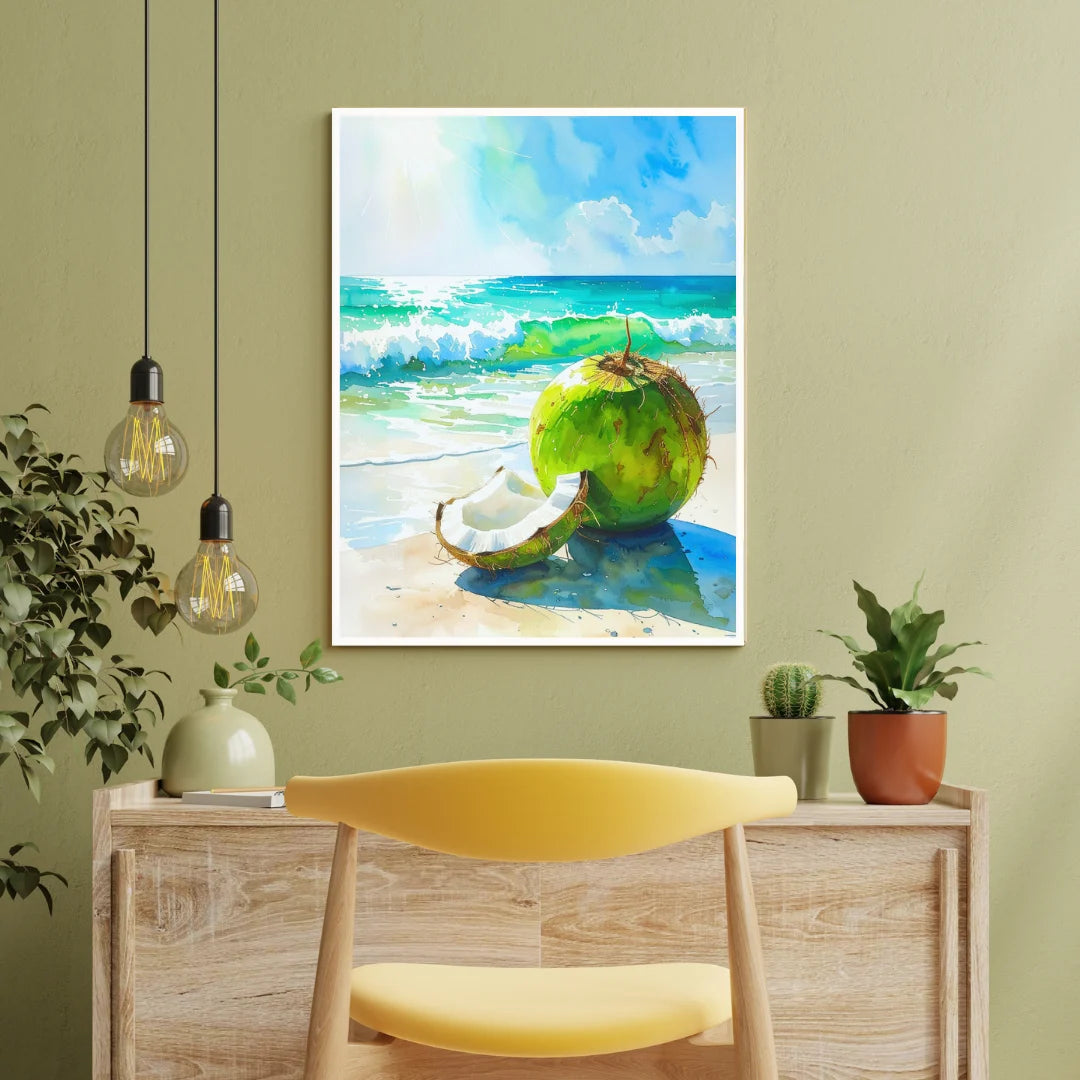Tropical coconut canvas wall decor for bright modern interior