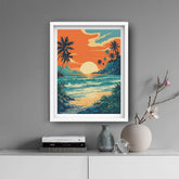 Ocean sunset palm tree canvas artwork
