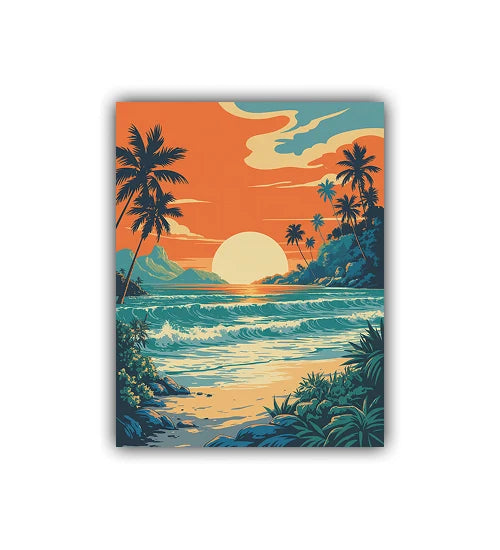 Tropical sunset beach illustration canvas print
