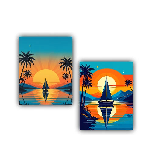 Retro geometric sunset tropical art