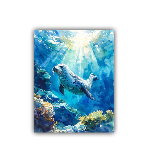 Underwater dolphin canvas painting for modern home and office wall decor