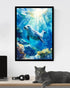 Blue Sea Turtle Underwater Canvas Wall Art Framed Print