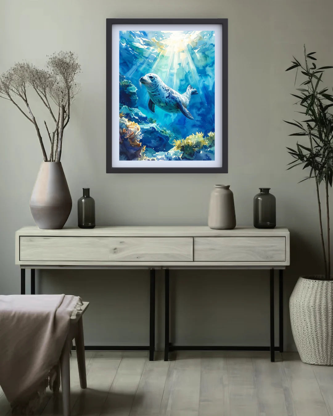 Blue Sea Turtle Ocean Wildlife Canvas Painting Artwork