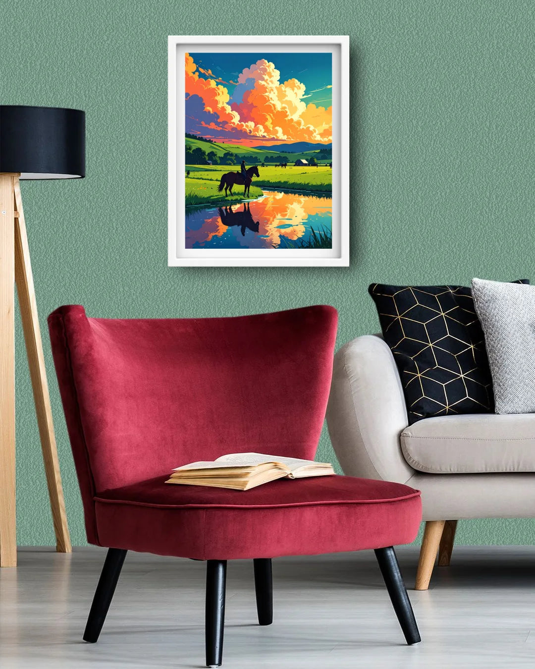Artistic sunset countryside landscape canvas wall art
