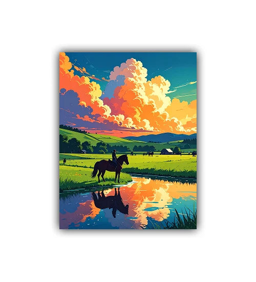 Colorful sunset lake landscape canvas wall art painting
