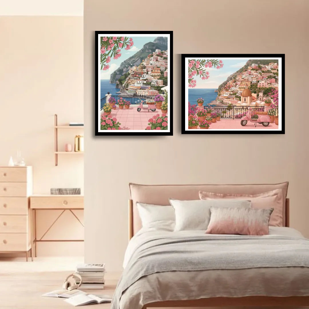 Scenic hillside village canvas painting wall art
